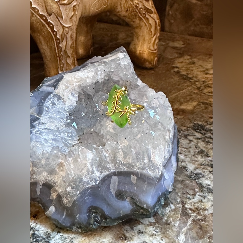Gold Dragonfly Green Gemstone Ring